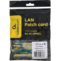 Патч-корд Cablexpert UTP кат.6, 0.5м, литой, многожильный зелёный PP6U-0.5M/G