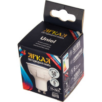 Светодиодная лампа Uniel Форма JCDR, матовая. Серия ЯРКАЯ LED-JCDR 6W/NW/GU10/FR PLP01WH UL-00002421