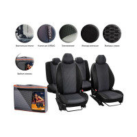 Чехлы Airline для Renault Logan II 14- Лима, 12 пред., задняя спинка 1/3, жаккард-кожзам, черные ACCS-L-11