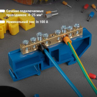 Шина TDM ELECTRIC "N" нулевая, с изолятором, на DIN-рейку, 6x9мм, стойка бол. 8 групп, SQ0801-0027