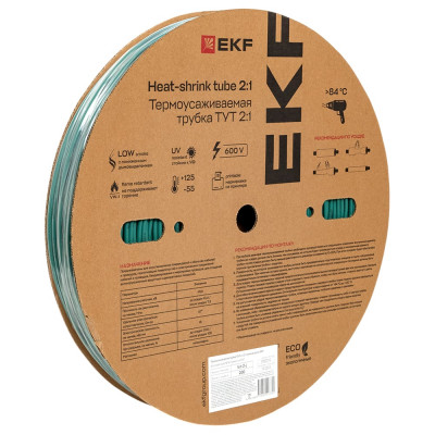 Термоусаживаемая трубка EKF ТУТ 2/1 зелёная рулон 200м PROxima tut-2-j