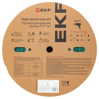 Термоусаживаемая трубка EKF ТУТ 2/1 зелёная рулон 200м PROxima tut-2-j