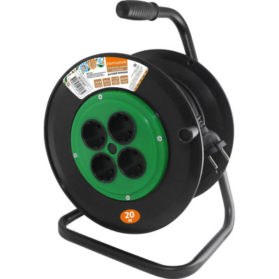 Силовой удлинитель на катушке TDM ELECTRIC народный, 4 гнезда, ПВС, 2200 Вт, с заземлением, 20м SQ1307-0511