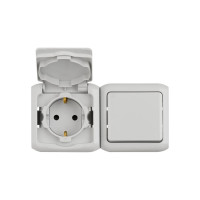 Выключатель+розетка Legrand 2К+З шторки IP44 серый 782348