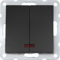 2-клавишный выключатель LK Studio с индикаторами, схема 5L, 16 A, 250 B, черный бархат 861208-1