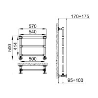 Полотенцесушитель IRSAP Minuette для ГВС 414/540 CL.50 T01 3 трубки, chrome MGU054B50IR01NNN01