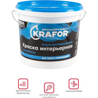 Интерьерная водно-дисперсная краска KRAFOR супербелая 6.5 кг 26960