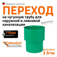 Переход ПП на чугунную трубу Ostendorf для наружной канализации, 110 мм 778320