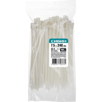Хомуты-стяжки СИБИН ХС-Б белые, 7.5х240 мм, 100 шт, нейлоновые, 3786-75-240