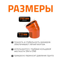 Отвод Ostendorf наружной канализации 250 мм, 30 градусов 224210