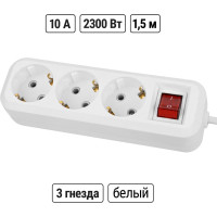 Удлинитель сетевой TDM ELECTRIC с выключателем 3 розетки 15 метра с заземлением ПВС 3х075 мм2 10А 250В белый SQ1303-1100