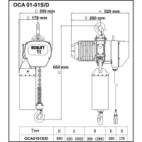 Цепная стационарная электрическая таль OCALIFT 01-01S г/п 1Т, высота 4,5м, 380в, на крюке OCA0101SN45m