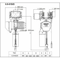 Цепная передвижная электрическая таль OCALIFT 005-01s г/п 0,5Т, высота 12м, 380в OCA00501ST12m