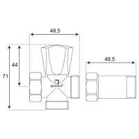 Трехпроходной вентиль СТМ 3/4х3/4х3/4", ш/ш/г, с удлинительной гайкой, маховик, хром CV3N0034