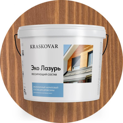 Лессирующая пропитка для древесины Kraskovar «Эко Лазурь», красное дерево 9л 1214
