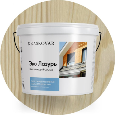 Лессирующая пропитка для древесины Kraskovar «Эко Лазурь», бесцветный 9л 1207