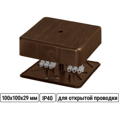 Коробка распределительная TDM ELECTRIC 100х100х29 ОП бук, с клеммной колодкой, IP40 SQ1401-0308