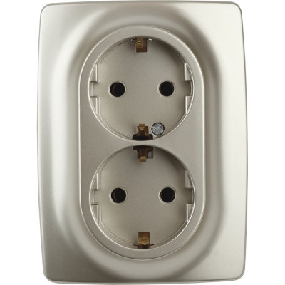 Розетка ЭРА 12210804 2x2PE Schuko, со шторками, 16A/250В, IP20, шампань Б0036445