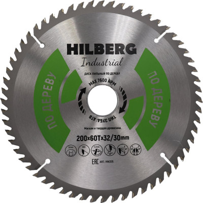 Диск пильный Hilberg Industrial Дерево 200x32/30x60Т HW205