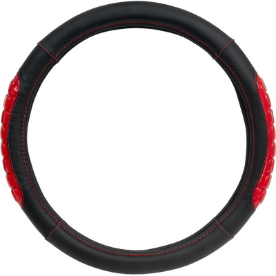 Оплётка руля AUTOPROFI экокожа, массажные вставки AP-2060 BK RD M