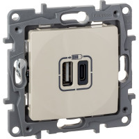 Зарядное устройство Legrand Etika с двумя USB-разъемами тип A-тип C 240 В/5 В 3000 мА слоновая кость 672336