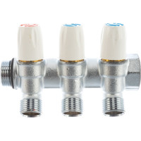 Коллектор Tiemme Maxima НВ, 3/4", с вентилями, 3 выхода, 1/2", Н 36 мм, хром 1860005
