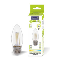 Светодиодная лампа General Lighting Systems Филамент прозрачный E27 8Вт 230В 660Лм 6500К Холодный белый свет Свеча GLDEN-CS-8-230-E27-6500 649976