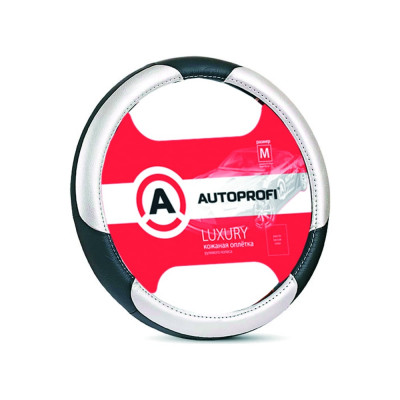 Оплетка руля AUTOPROFI LUXURY AP-1010 BK/SILVER (M)