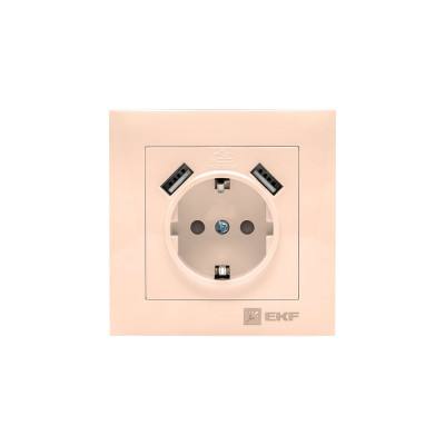 Одноместная розетка EKF Валенсия PROxima EWR16-028-20-2USB