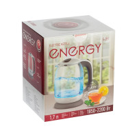 Чайник Energy E-281 1.7 л, стекло/пластик, белый/серый, 00 5210