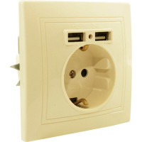 Розетка 1 гнездо Jilion с заземлением с USB, бежевый 9533167
