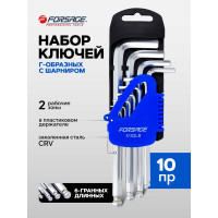 Набор 6-гранных Г-образных ключей Forsage длинных с шаром 10  предметов в пластиковом держателе F-5102LB(6594)