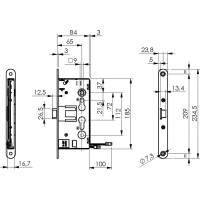 Корпус огнестойкого соленоидного замка DOORLOCK DL 1901EM/65mm/NC/L левый, антипаник, нормально закрытый, 12V-24V AC/DC, PZ72, ZN front 24x235 75408