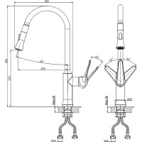 Одноручный смеситель для кухни RUSH с поворотным изливом и вытяжной лейкой JA0735-24
