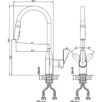 Одноручный смеситель для кухни RUSH с поворотным изливом и вытяжной лейкой TE2835-24