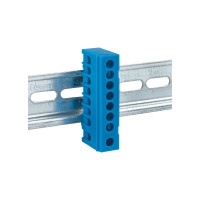 Шина EKF PROxima "0" N, 8 отверстий, латунь, синий, изолированный корпус, на DIN-рейку sn0-63-8-ib