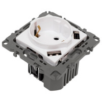 Розетка 2PE ЭРА 12410901 16A/250В, шторки, с 2xUSB, 5В/3А, 12, белый 10/100/2000 Б0047840