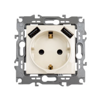 Розетка ЭРА 12410902 2PE, 16A/250В, шторки, с 2xUSB, 5В/3А, 12, слоновая кость, 10/100/2000 Б0047841