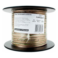 Прозрачный акустический кабель Cablexpert,  2x0.5мм2, медь, 100м, с зелен.пол., на катушке, CC-TC2x0,5-100M