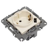 Розетка ЭРА 12410902 2PE, 16A/250В, шторки, с 2xUSB, 5В/3А, 12, слоновая кость, 10/100/2000 Б0047841