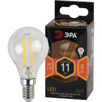 Филаментная лампа ЭРА F-LED P45-11w-827-E14, шар, 11Вт, теплая, E14, 10/100/4000 Б0047012