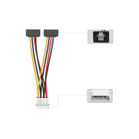 Кабель-переходник питания Vention MOLEX 4pin M / 2 x SATA 15pin F угол 90 - 0.15м KDCBB