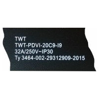 Вертикальный блок розеток 20xC19, 250V, 32A, A/V-метр, шнур 3 метра, вилка IEC309 TWT-PDVI-20C9-I9