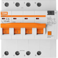 Дифференциальный автомат TDM ELECTRIC АД14 4Р, 6А, 10мА SQ0204-0126