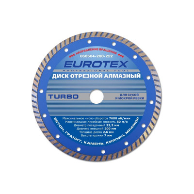 Отрезной алмазный диск EUROTEX TURBO МАСТЕР 060504-200-222