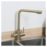 Смеситель для кухни MELANA нерж.сталь, с переключателем на фильтр, однорычажный, золото F9505HG