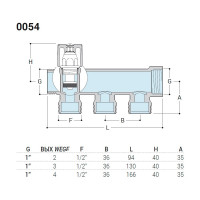 Распределительный коллектор со встроенными клапанами SR Rubinetterie 1"х1/2", на 3 выхода 0054-2500N300