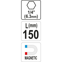 Держатель магнитный для бит 1/4", 150 мм YATO YT-04681