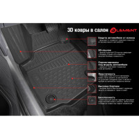 Коврики ELEMENT 3D в салон подходят для УАЗ Patriot 3163, 2014-, 3шт // 3DA39784210k ELEMENT3DA39784210k