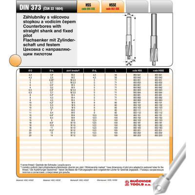 Bucovice Tools Цековка 180 гр. M10 10.5х18мм HSSE 853182